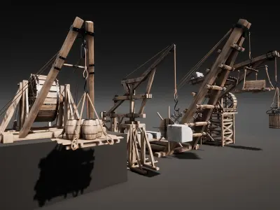 Medieval Modular Cranes Pack Low-poly 3D model