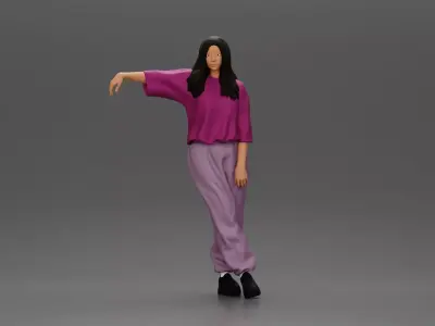 woman leaning on the car in magenta and lavender striking 3D print model