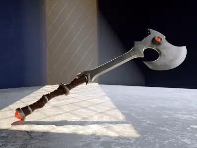 medieval axe Low-poly 3D model 5