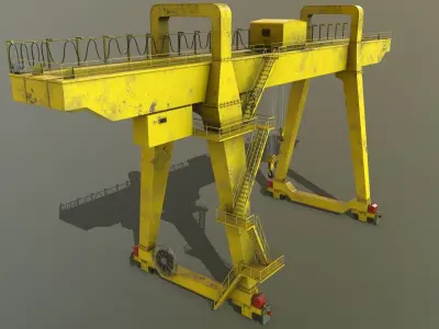 PBR Double Girder Gantry Crane V1 - Yellow Light Low-poly 3D model