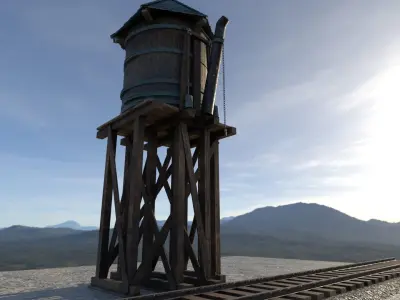 Old West Railroad WaterTank Low-poly 3D model