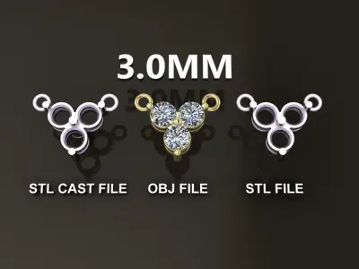 3 Stone Triangle Frame Solitaire Pendant 3mm 3D print model