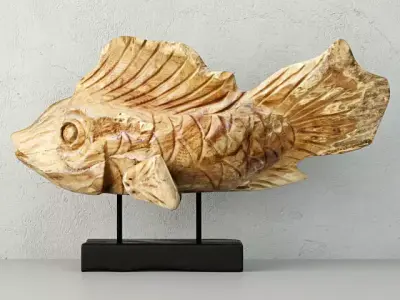 Hand Carved Driftwood Fish On Stand 3D model 2