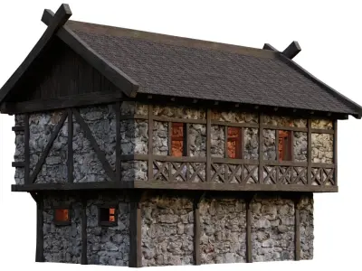 Old Medieval Building House 4K Textures GameReady 45 Low-poly 3D model