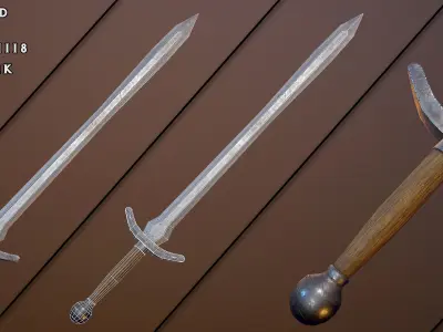 Medieval one-handed swords pack Low-poly 3D model