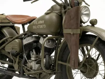 WWII Era Military Motorcycle - Harley-Davidson WLA Low-poly 3D model
