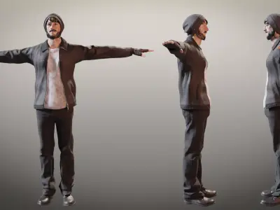 Homeless game-ready character male Low-poly 3D model