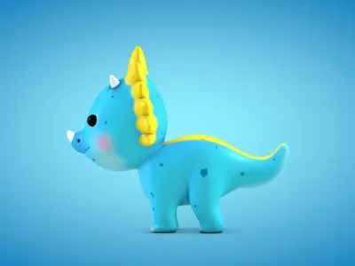 Cartoon Triceratops Dinosaur Low-poly 3D model