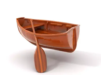 Wooden Rowboat with Paddle Model Pack Low-poly 3D model