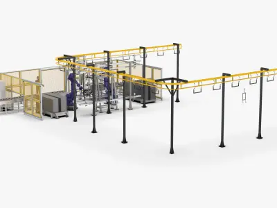Automatic Loading and Unloading Robot Powder Spraying Line 3D model