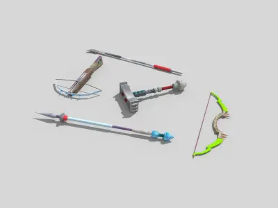 5 low poly fantasy weapons pack 1 Low-poly 3D model