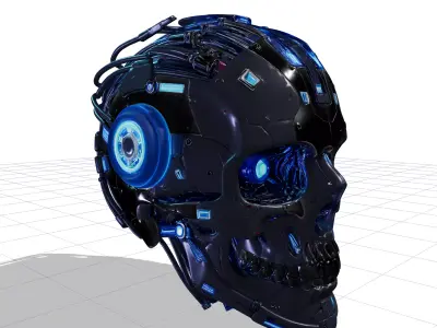Futuristic Cyborg Skull Head R2 Low-poly 3D model