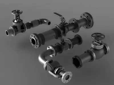 pipe pipes industrial low poly pipeline valve game ready 3D model