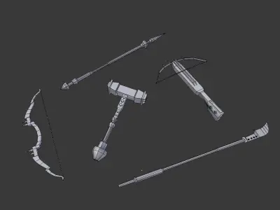 5 low poly fantasy weapons pack 1 Low-poly 3D model