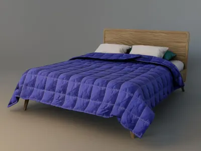 Retro wooden bed Low-poly 3D model