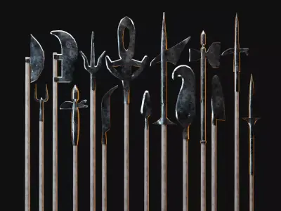 Medieval Polearms metal wood Low-poly 3D model