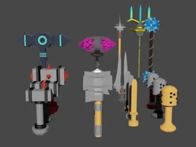 Low poly weapon and shield pack Low-poly 3D model