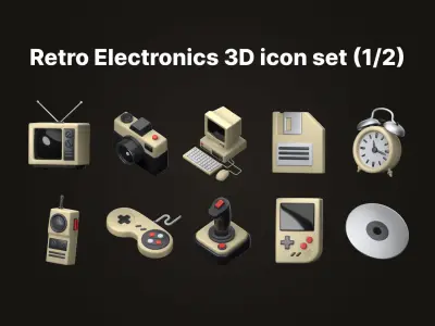 Retro Electronics 3D icon Set UX UI Web 3d rendering  3D model