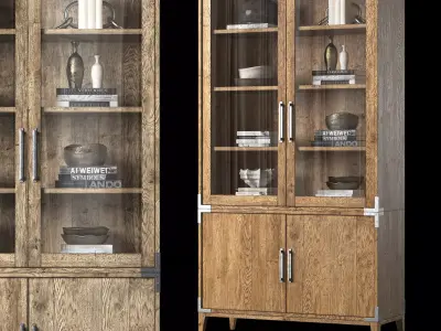 CAYDEN CAMPAIGN GLASS DOUBLE-DOOR SIDEBOARD  and HUTCH 3D model