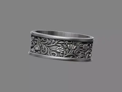 Floral Tulip flowers and Leaves nature wedding ring 3D print model