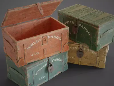 Wooden trunk box Low-poly 3D model