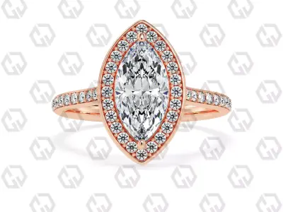 Ring 195 Marquise Shape Cathedral Halo pave set with Gems 3D print model