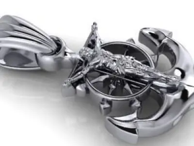 CRUCIFIED JESUS WITH ANCHOR PENDANT CHARM JEWELRY 3D print model