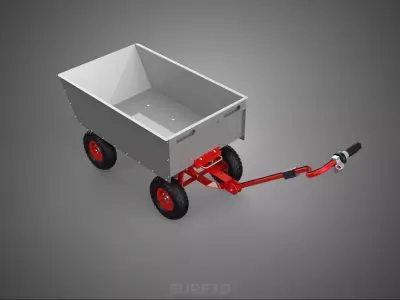 RED SILVER ELECTRIC MOTORIZED CART TROLLEY TRAILER CARGO WAGON 4 3D model