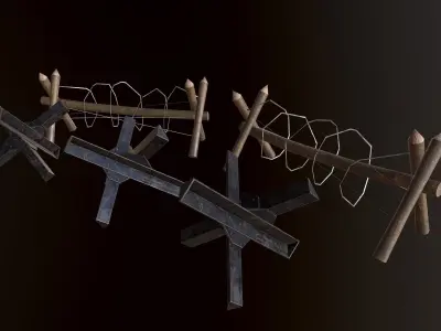 Hedgehog Antitank and barbed wire PBR Low-poly 3D model