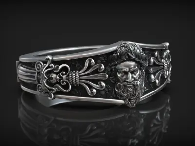 Zeus Laurel Head Antique Greek Pattern Ring 3D print model