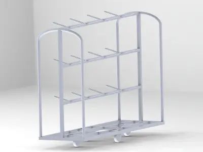 Trolley metal rack with four shelves 3D model