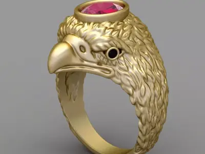 Antique Pink Oval Head Eagle Ring 3D print model