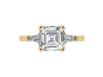 Emerald 3 Stone Art Deco Ring 3D print model get