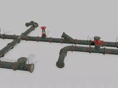 pipe set two rusty pipes Low-poly 3D model