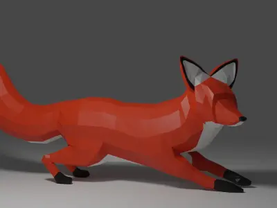 Low poly fox fully rigged with walking animation Low-poly 3D model