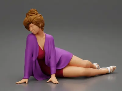 Beautiful woman lying wearing dress and cover 3D print model