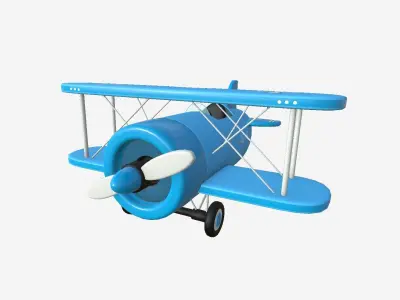 Airplane Cartoon A03 Blue - Classic Aircraft Low-poly 3D model