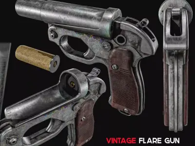 Vintage Flare Gun Low-poly 3D model