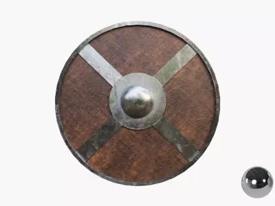 Medival Round Woden Shield Low-poly 3D model