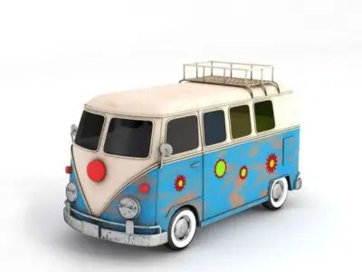 Blue And White Volkswagen Bus 3D model