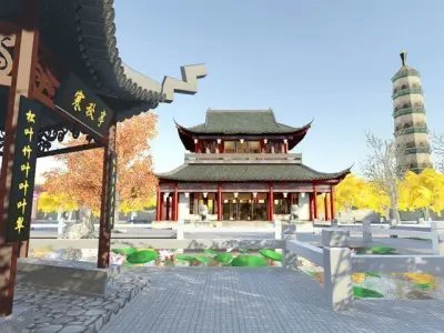 Oriental Architecture Low-poly 3D model