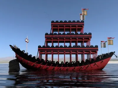 CHINESE SONG DYNASTY TOWER SHIP- LOUCHUAN  Low-poly 3D model