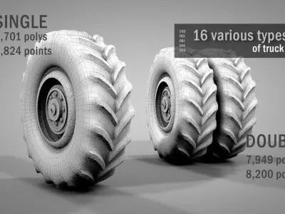 Truck Wheels Pack Low-poly 3D model
