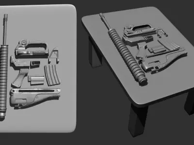 M16 Rifle Game Ready and High Resolution Sculpt Low-poly 3D model