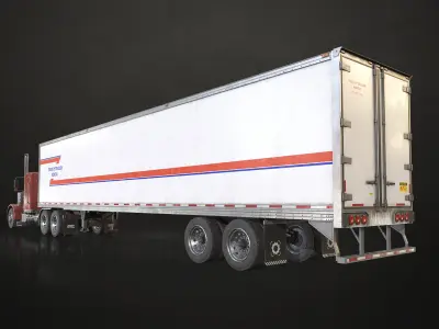 Flat Top Semi Truck Van Trailer Low-poly 3D model