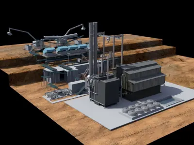 FACTORY power plant in desert 3D model
