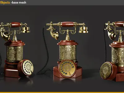 Antique Home Props 3D Pack   Vintage Phone  Radio  and Clock Low-poly 3D model