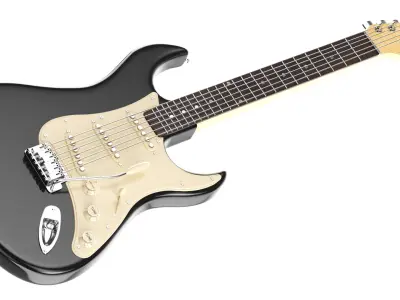 Detailed Electric Guitar Black 3D model