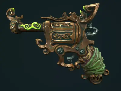 Stylized pirate revolver Low-poly 3D model