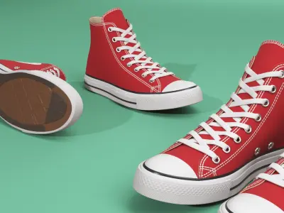 Red Converse All Stars Sneakers 3D model